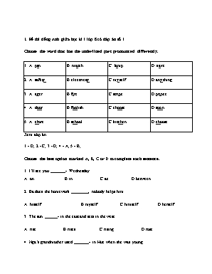 Đề thi giữa học kì 1 Tiếng Anh Lớp 8